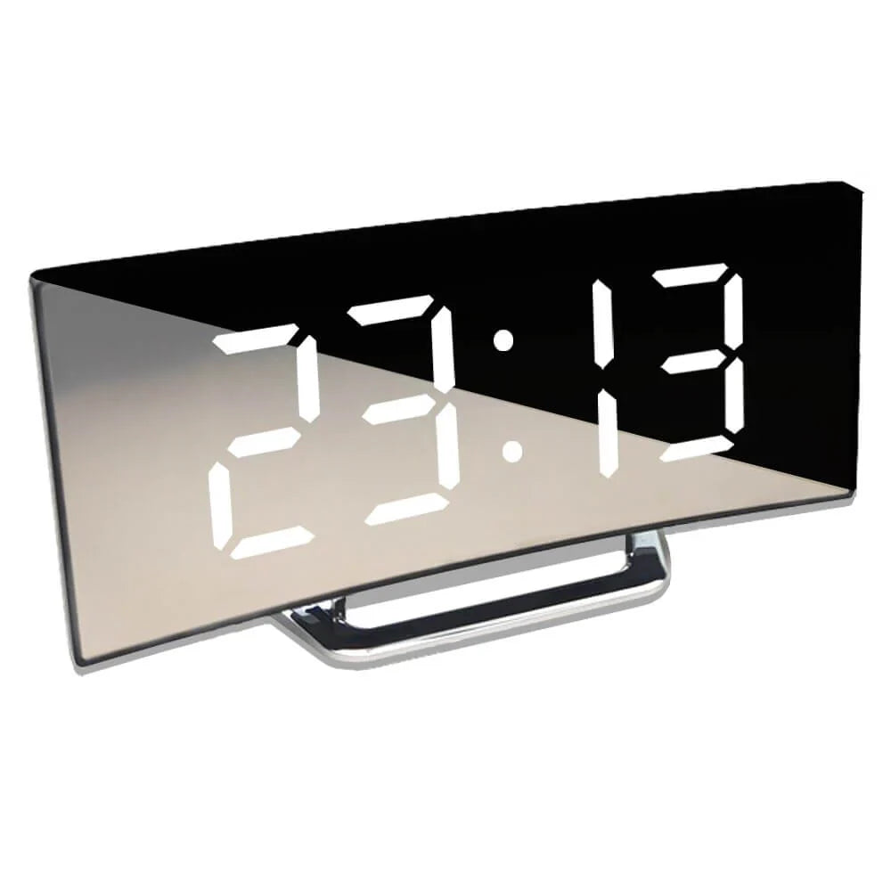 Curved LED Digital Alarm Clock With Mirror Display And