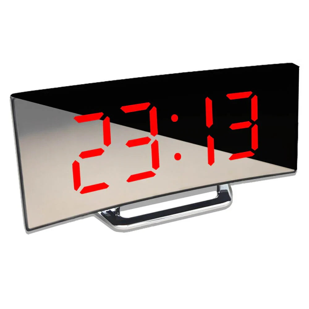 Curved LED Digital Alarm Clock With Mirror Display And