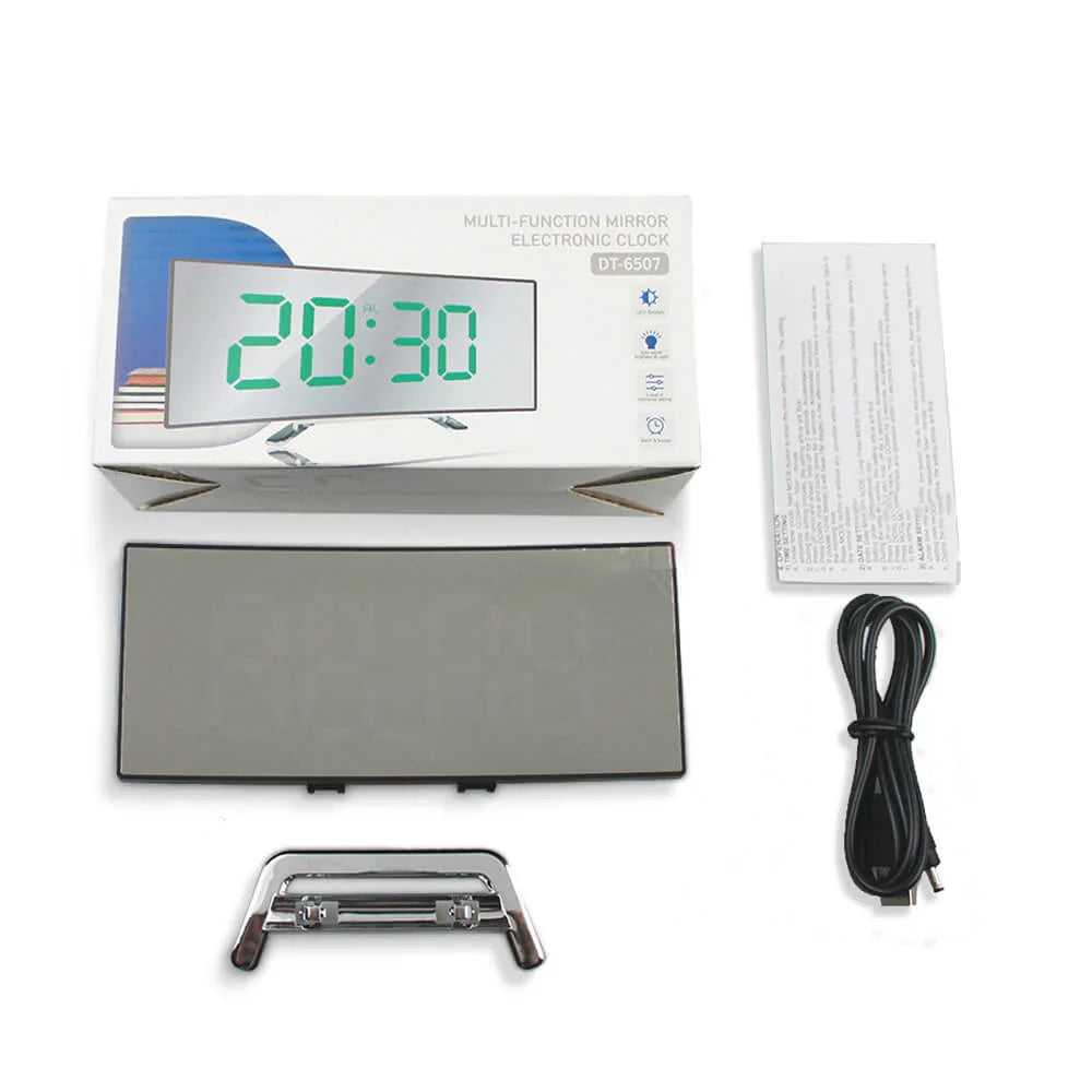 Curved LED Digital Alarm Clock With Mirror Display And